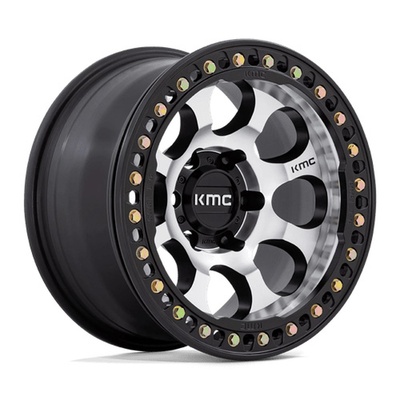KMC KM237 Riot Beadlock  Wheel, 17x8.5 with 6 on 5.5 Bolt Pattern - Machined Face Satin Black Windows With Satin Black Ring - KM237DB17856000